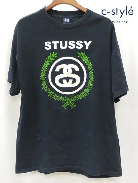 STUSSY ステューシー 90s 中期 Tシャツ 半袖 XL ブラック 紺タグ 月桂樹 プリント COTTON100％