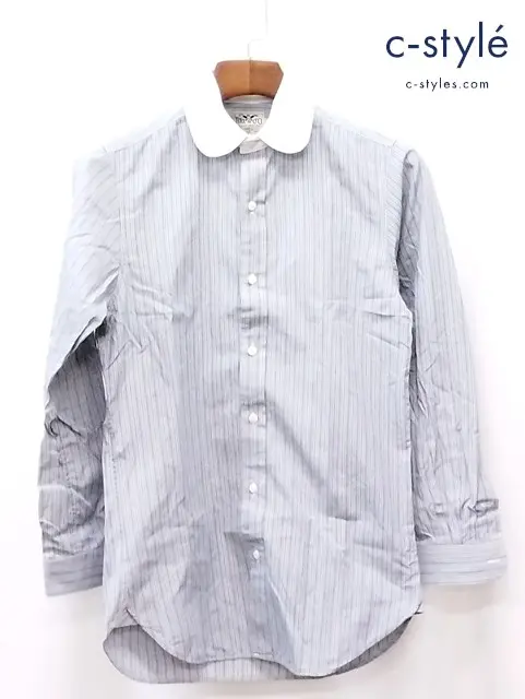 RRL ダブルアールエル ストライプラウンドカラーシャツ XS ライトブルー 長袖 MNRRWOVM2C00194