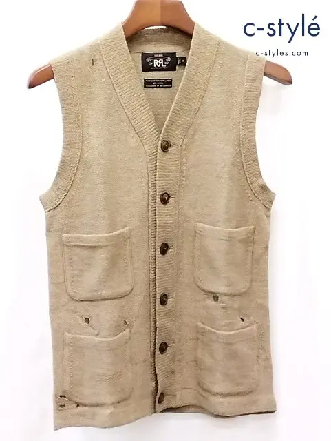 RRL ダブルアールエル コットンニットベスト XS ブラウン系 MNRRSWEM3R00011 ダメージ加工
