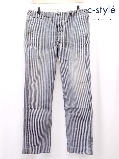 RRL ダブルアールエル ペンキ加工ヒッコリーワークパンツ 30×32 インディゴ系 ストライプ 4862009RCSF
