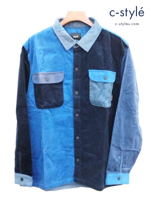 HUF ハフ オーバーシャツ XL ネイビー系 CORD BLOCK L/S OVER SHIRT BU00078