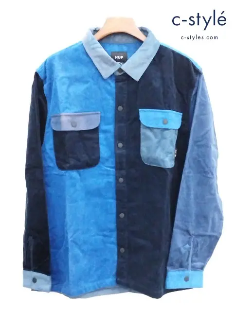 HUF ハフ オーバーシャツ XL ネイビー系 CORD BLOCK L/S OVER SHIRT BU00078
