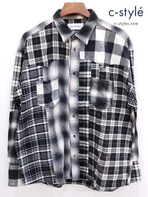 MIYAGIHIDETAKA ミヤギヒデタカ 再構築チェックシャツ FREE ブラック×ホワイト コットン100%