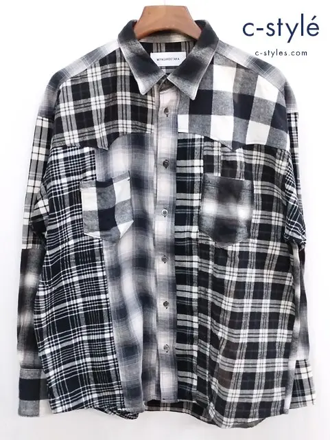 MIYAGIHIDETAKA ミヤギヒデタカ 再構築チェックシャツ FREE ブラック×ホワイト コットン100%