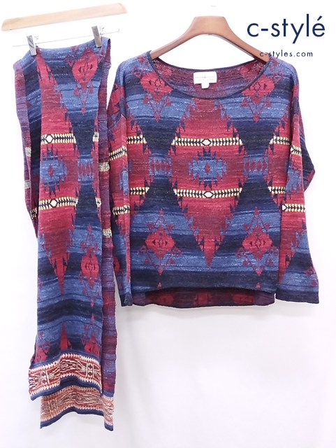 Denim & Supply Ralph Lauren ネイティブ柄ニット マフラー ONE SIZE 赤×紺系