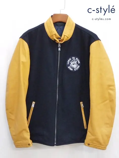 SINA COVA シナコバ LUPO DI MARE ルポ ディ マーレ 袖ゴートレザー L 黒×茶 スタジャン 77223020