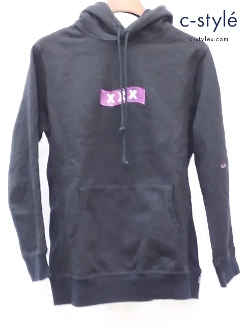 GOD SELECTION XXX ゴッドセレクショントリプルエックス 刺繍ロゴプルオーバーパーカー M ブラック フード