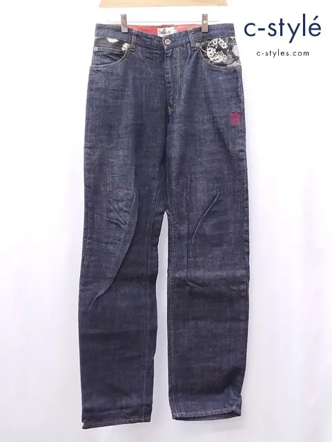 絡繰魂 カラクリダマシイ デニムパンツ 30 インディゴ 和柄 鯉 刺繍 293762 三葉葵