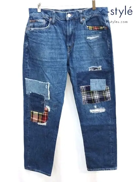 POLO RALPH LAUREN ダメージリペア加工デニムパンツ 28 インディゴ パッチワーク レディース