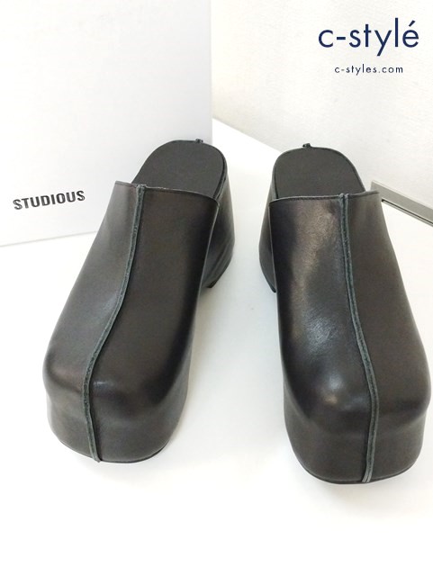 STUDIOUS ステュディオス プラットフォームクロッグ 2 ブラック レディース サボ 厚底
