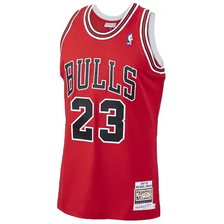 Chicago Bulls(シカゴ ブルズ) バスケットボール ユニフォーム マイケル・ジョーダン 1997年 ロード オーセンティック ユニフォーム Mitchell & Ness – スカーレット – メンズ