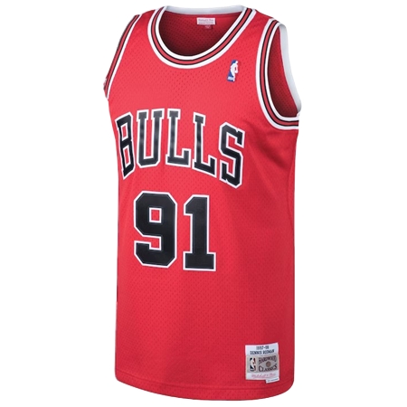 Chicago Bulls(シカゴ ブルズ) バスケットボール ユニフォーム ロッドマン 1997-1998年 Hardwood Classics アウェイ スウィングマン ユニフォーム Mitchell & Ness – スカーレット – メンズ