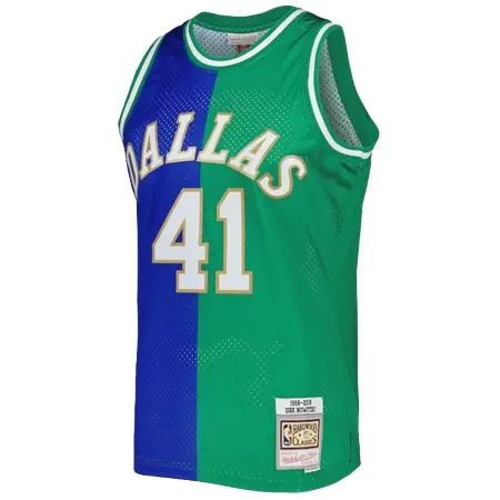 Dallas Mavericks(ダラス マーベリックス) バスケットボール ユニフォーム メンズ ミッチェル & ネス ダーク ノビツキー ブルー/グリーン ダラス マーベリックス ハードウッド クラシック 1998/2019 スプリット スウィングマンユニフォーム