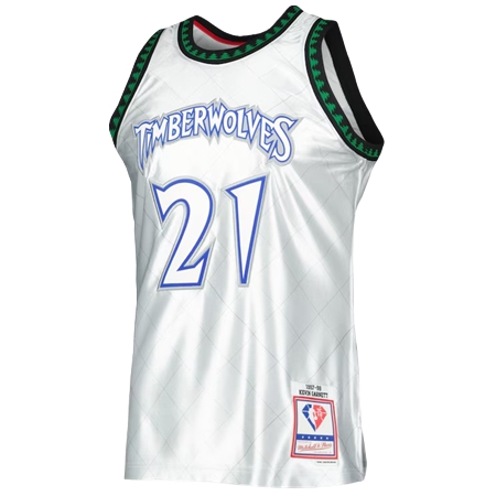 Minnesota Timberwolves(ミネソタ ティンバーウルブズ) バスケットボール ユニフォーム メンズ・Mitchell & Ness ケビン・ガーネット プラチナ・ミネソタ・ティンバーウルブズ　1997/98 Hardwood Classics 75周年スウィングマンジャージ
