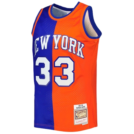 New York Knicks(ニューヨーク ニックス) バスケットボール ユニフォーム メンズ・Mitchell & Ness パトリック・ユーイング ブルー/オレンジ ニューヨーク・ニックス Hardwood Classics 1991/92 スプリット スウィングマンジャージ