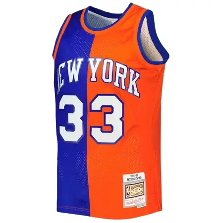 New York Knicks(ニューヨーク ニックス) バスケットボール ユニフォーム メンズ・Mitchell & Ness パトリック・ユーイング ブルー/オレンジ ニューヨーク・ニックス Hardwood Classics 1991/92 スプリット スウィングマンジャージ