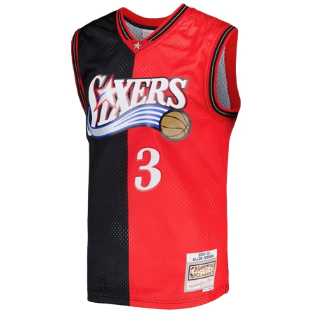 Philadelphia 76ers(フィラデルフィア 76ERS) バスケットボール ユニフォーム メンズ ミッチェル & ネス アレン アイバーソン ブラック/レッド フィラデルフィア セブンティシクサーズ ハードウッド クラシック 2000/01 スプリット スウィングマンユニフォーム