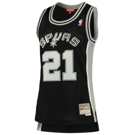 San Antonio Spurs(サンアントニオ スパーズ) バスケットボール ユニフォーム レディース ミッチェル & ネス ティム ダンカン ブラック サンアントニオ スパーズ 1998/99 ハードウッド クラシック スウィングマンユニフォーム