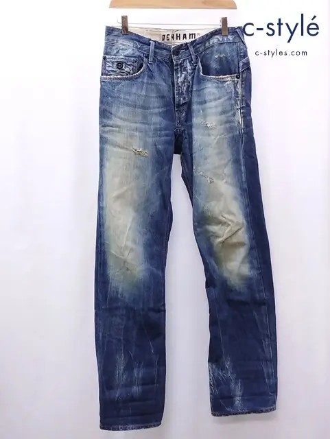 DENHAM デンハム デニムパンツ W30 インディゴ TAPER 5 DM05012 ダメージ加工