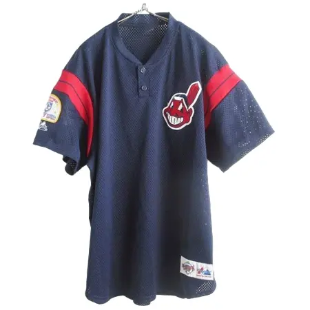 Cleveland Guardians(クリーブランド・ガーディアンズ) 野球 ユニフォーム USA製 インディアンス ワフー酋長 紺系 XXL マジェスティック