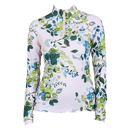 KASTEL DENMARK(カステルデンマーク) 乗馬 ウェア 長袖 エメラルド 水彩 フローラル 1/4 ジップ