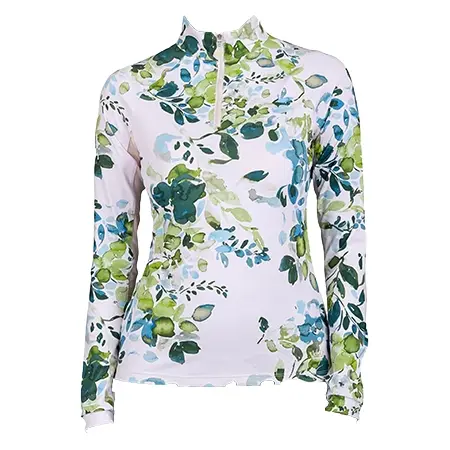 KASTEL DENMARK(カステルデンマーク) 乗馬 ウェア 長袖 エメラルド 水彩 フローラル 1/4 ジップ