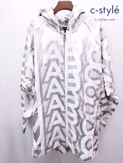MARC JACOBS マークジェイコブス MONOGRAM ZIP HOODIE XS/S シルバー×ホワイト 2F3RTP012C14