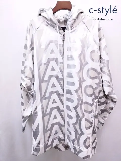 MARC JACOBS マークジェイコブス MONOGRAM ZIP HOODIE XS/S シルバー×ホワイト 2F3RTP012C14