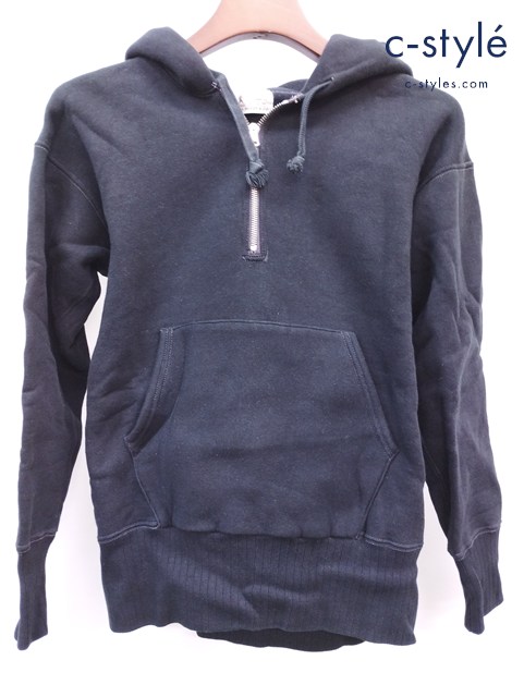 JOE McCOY ジョーマッコイ BALL PARK 長袖 スウェット ハーフジップ フーディ ブラック 36