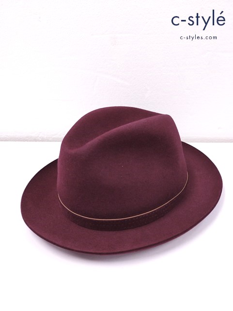 Panizza パニッツァ ハット 58cm ワインレッド系 イタリア製 ウォータープルーフ 中折帽子