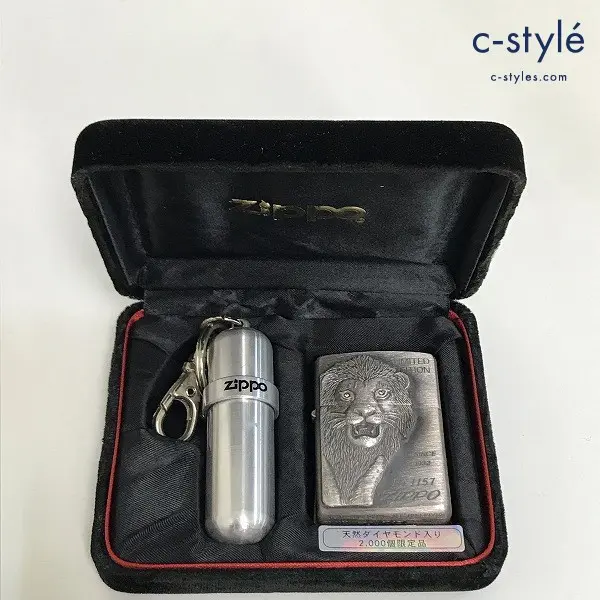 ZIPPO ジッポー オイルライター 天然ダイヤモンド入り 2000個限定品 1995年 シルバー ライオン No.1157