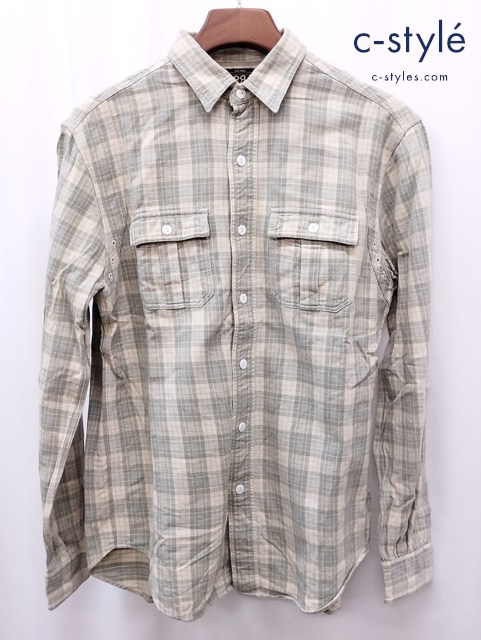 RRL ダブルアールエル 長袖シャツ M グリーン×アイボリー コットン100% HS-RD-YM-3623