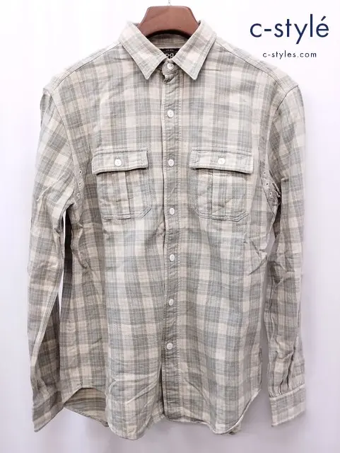 RRL ダブルアールエル 長袖シャツ M グリーン×アイボリー コットン100% HS-RD-YM-3623