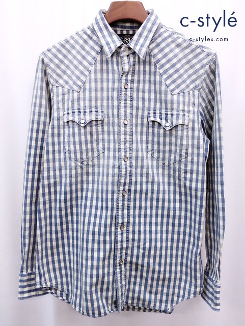 RRL ダブルアールエル ウエスタンデニムチェックシャツ M ホワイト×ネイビー 19583