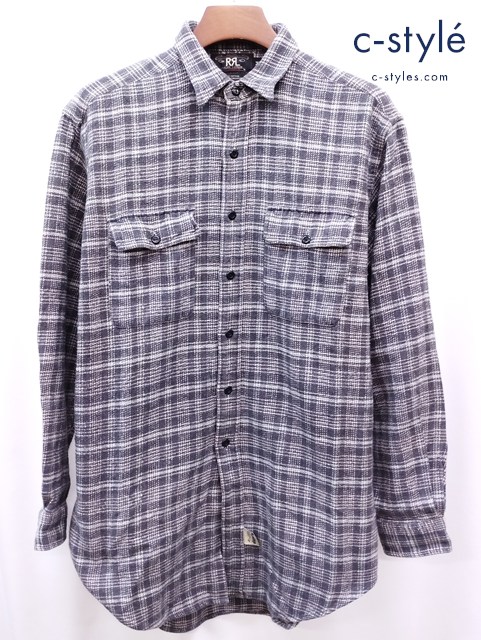 RRL ダブルアールエル フランネルシャツ M グレー×ホワイト 41381