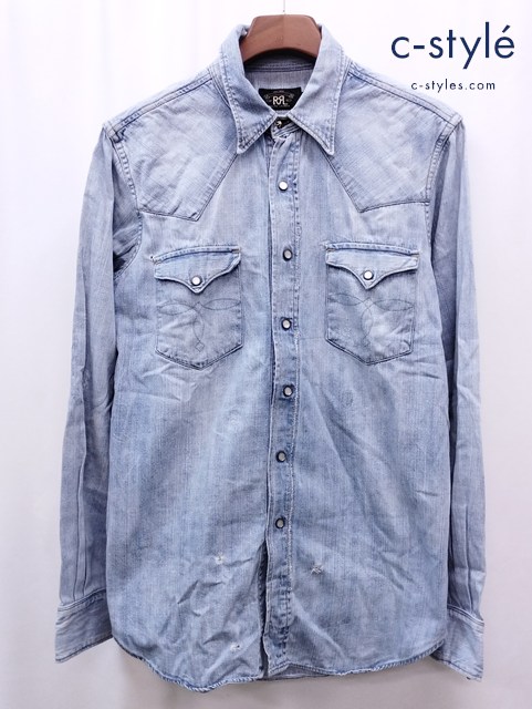 RRL ダブルアールエル ウエスタンデニムシャツ L インディゴ HS-PM-HA-6007 ダメージ加工