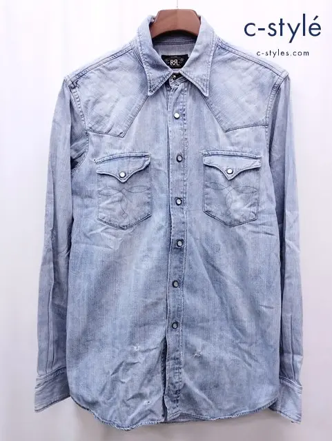 RRL ダブルアールエル ウエスタンデニムシャツ L インディゴ HS-PM-HA-6007 ダメージ加工