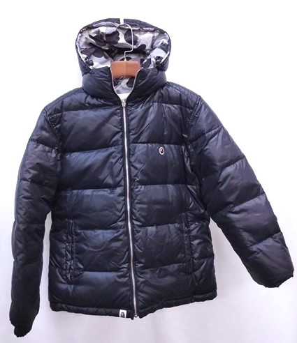 A BATHING APE リバーシブルダウンジャケット ブラック グレー系 M カモ柄