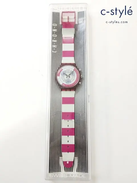 SWATCH スウォッチ 腕時計 ピンク×ホワイト SCR100 NAVY BERRY クォーツ
