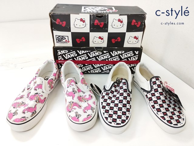 VANS ヴァンズ スリッポン スニーカー US7.0 US6.5 マルチカラー VANOSAUR 恐竜柄 Hello Kitty