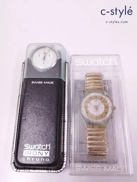 Swatch スウォッチ 腕時計 ゴールド ブラック×シルバー クォーツ クロノグラフ