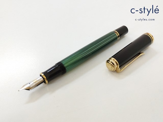 Pelikan ペリカン 万年筆 ブラック×グリーン スーベレーン M400 14C-585 EF 緑縞 吸入式 文房具