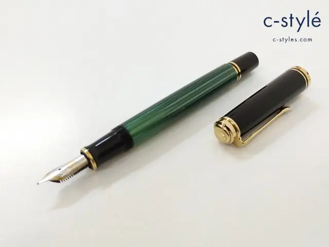 Pelikan ペリカン 万年筆 ブラック×グリーン スーベレーン M400 14C-585 EF 緑縞 吸入式 文房具