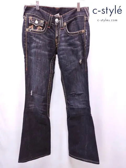 TRUE RELIGION トゥルーレリジョン ダメージフレアデニムパンツ 28 ブラック JOEY BIG T 29694
