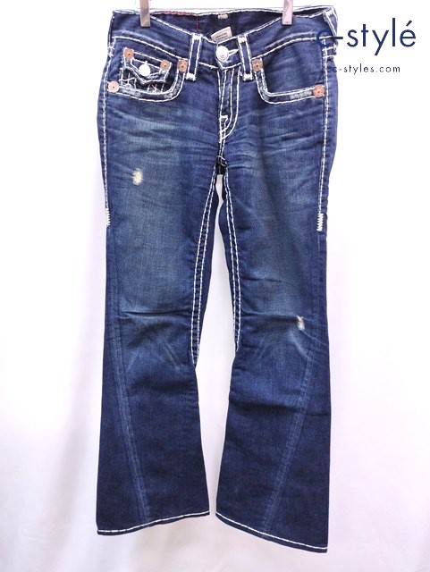 TRUE RELIGION トゥルーレリジョン ダメージフレアデニムパンツ 28 インディゴ JOE Y SUPER T