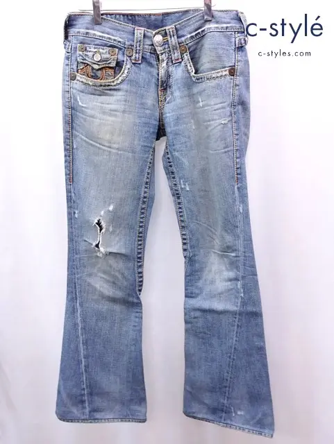TRUE RELIGION トゥルーレリジョン ダメージフレアデニムパンツ 28 インディゴ RAINBOW JOEY