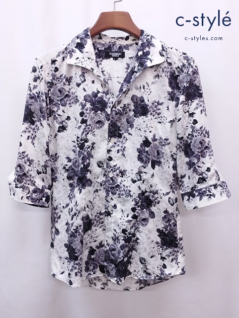 Tornado Mart トルネードマート 五分袖シャツ L ホワイト×ブラック系 花柄