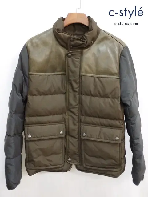 COACH コーチ ダウンジャケット S カーキ 190224 肘レザー フード