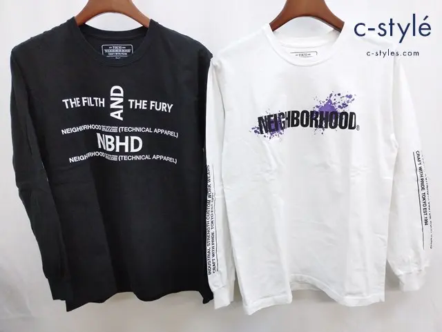 NEIGHBORHOOD ネイバーフッド 長袖Tシャツ S ホワイト ブラック 綿100％