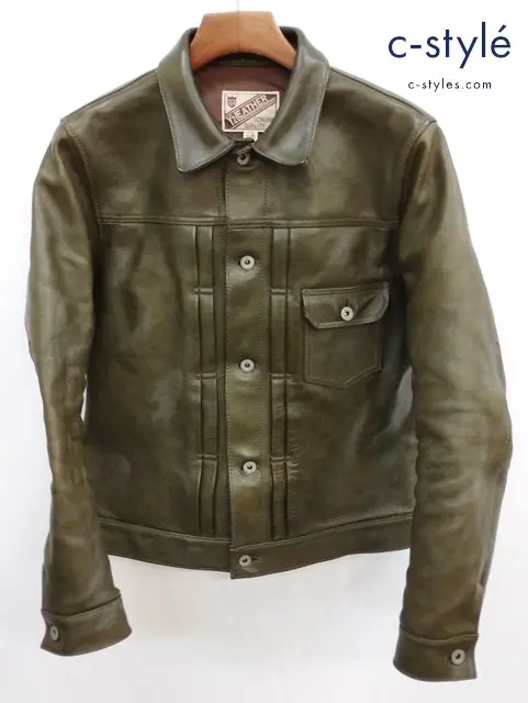 Y’2 LEATHER ワイツーレザー ジャケット 40 オリーブ系 LEATHER EB-140 ECO HORSE 1st Type Gジャン